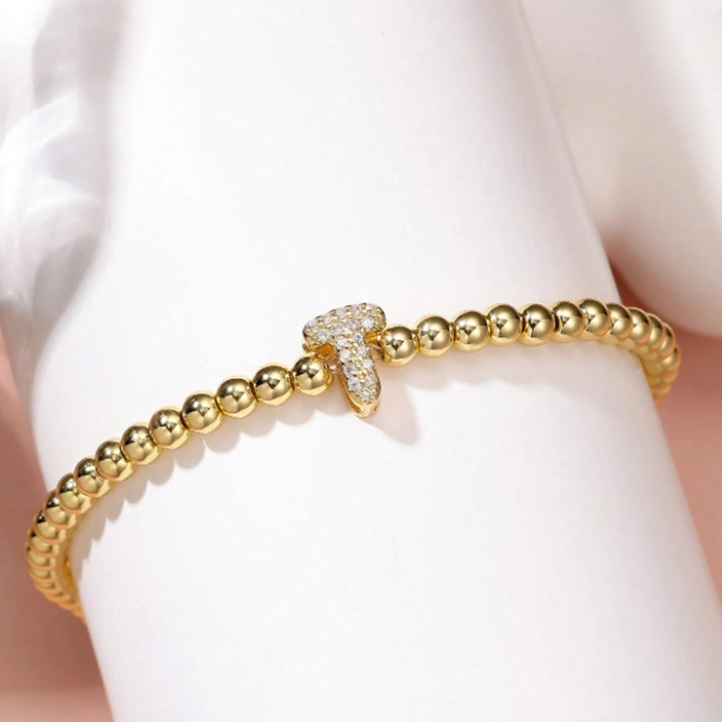 A Copper Beads And Diamond 26 Alphabet Bracelet