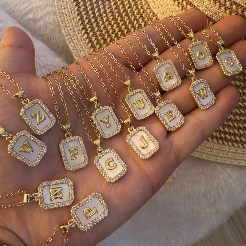 A Copper Diamond 26 Letter Square Necklace