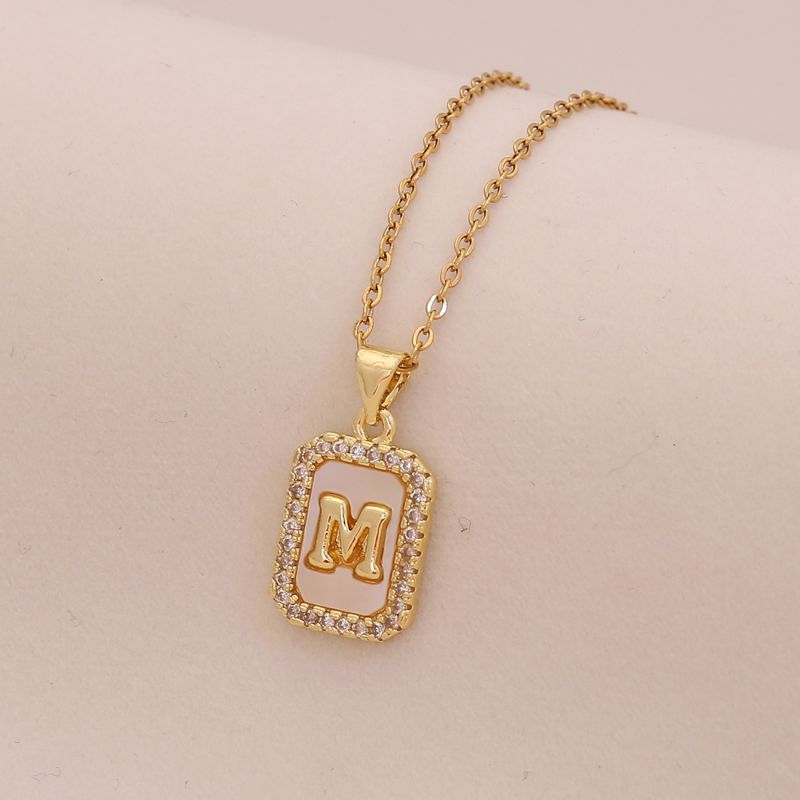 A Copper Diamond 26 Letter Square Necklace