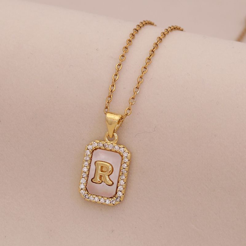 A Copper Diamond 26 Letter Square Necklace