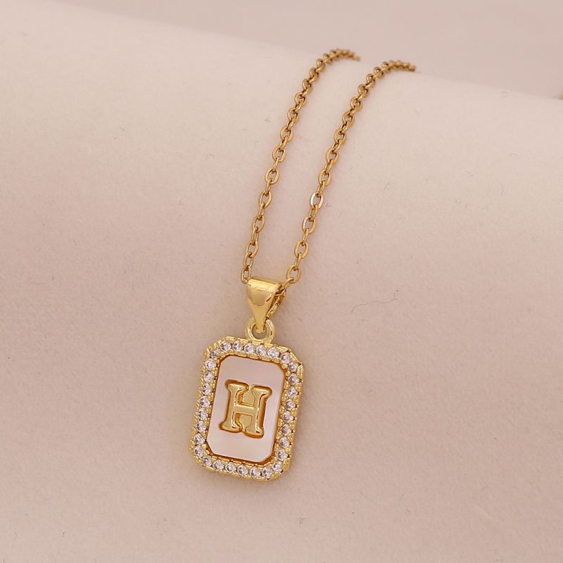 A Copper Diamond 26 Letter Square Necklace