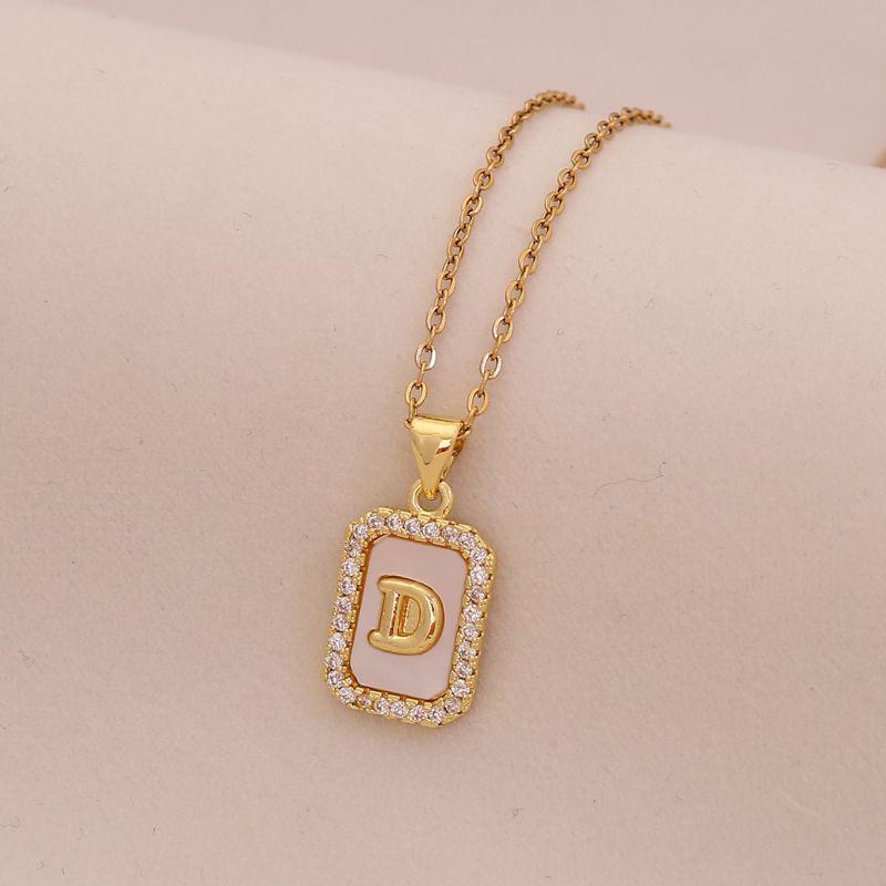 A Copper Diamond 26 Letter Square Necklace