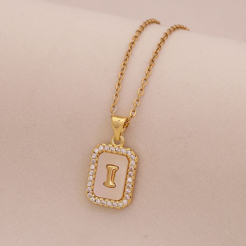 A Copper Diamond 26 Letter Square Necklace