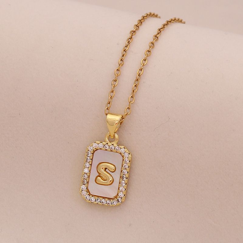 A Copper Diamond 26 Letter Square Necklace