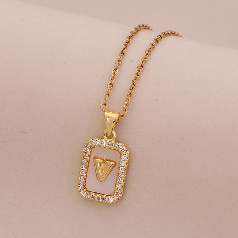 A Copper Diamond 26 Letter Square Necklace