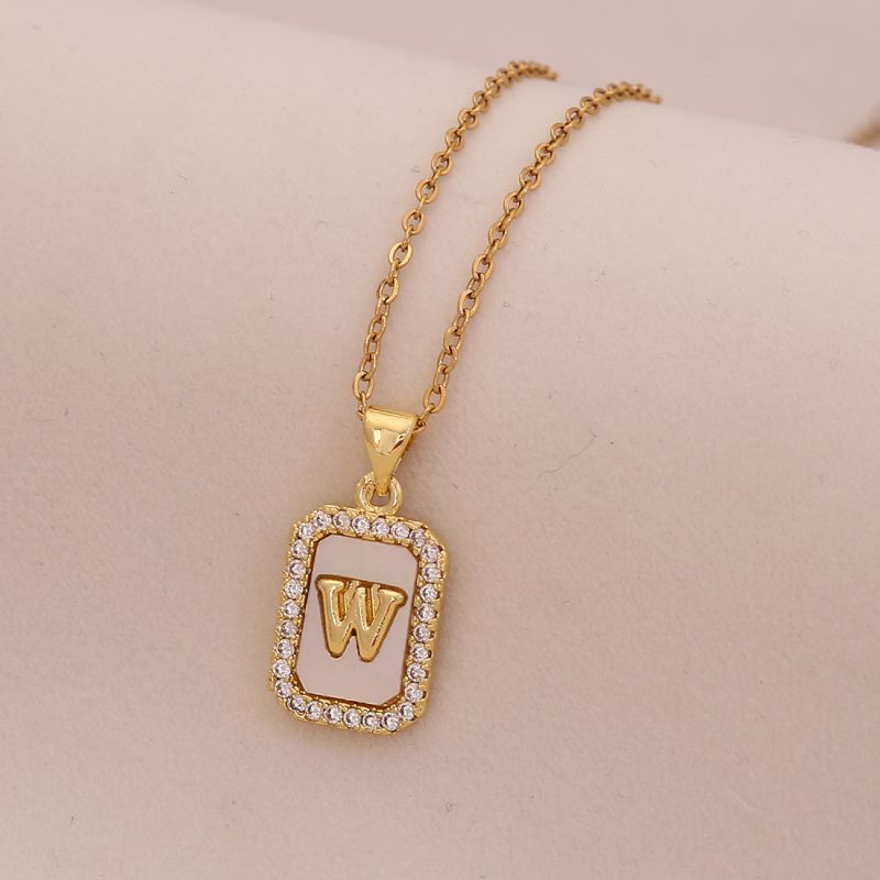 A Copper Diamond 26 Letter Square Necklace