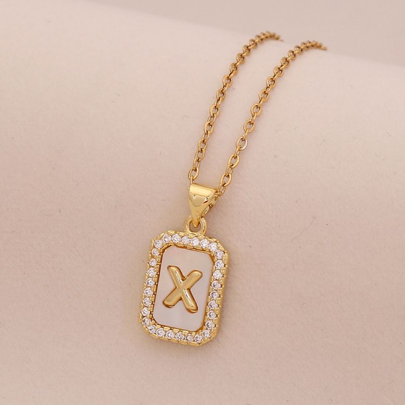 A Copper Diamond 26 Letter Square Necklace