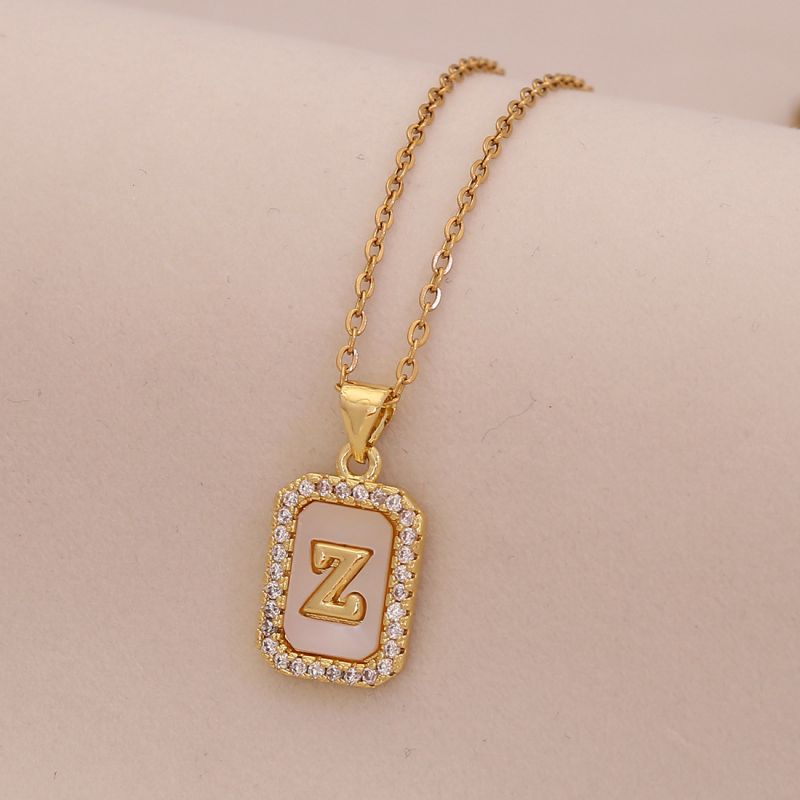 A Copper Diamond 26 Letter Square Necklace