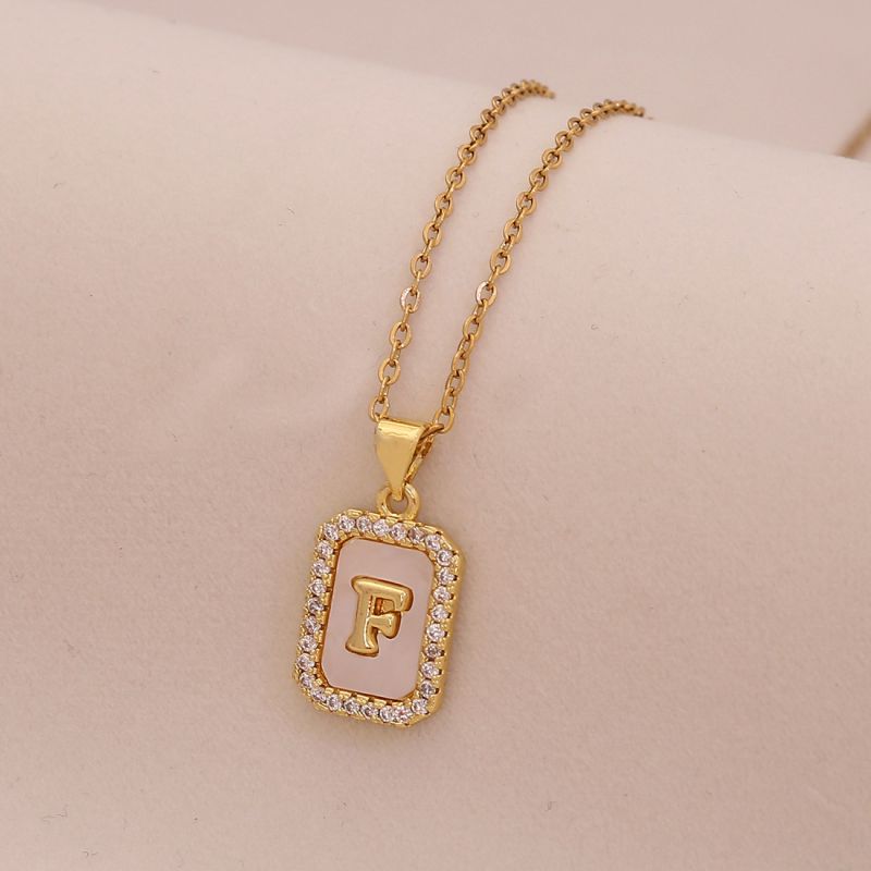 A Copper Diamond 26 Letter Square Necklace
