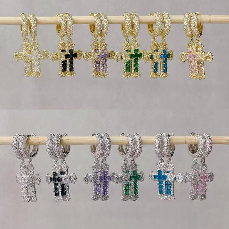 A Copper Diamond Cross Hoop Earrings