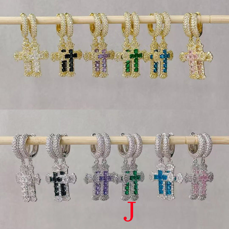 A Copper Diamond Cross Hoop Earrings