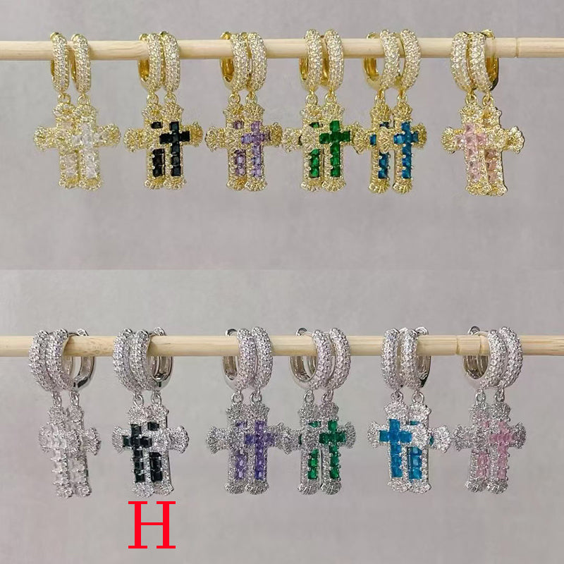 A Copper Diamond Cross Hoop Earrings