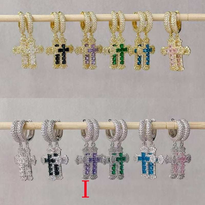 A Copper Diamond Cross Hoop Earrings