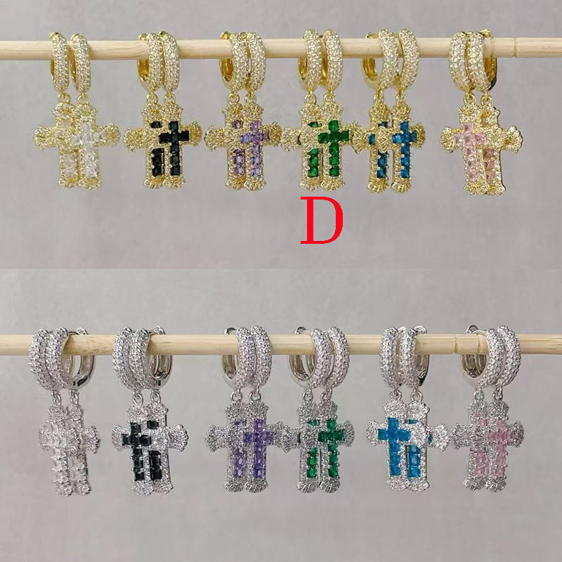 A Copper Diamond Cross Hoop Earrings