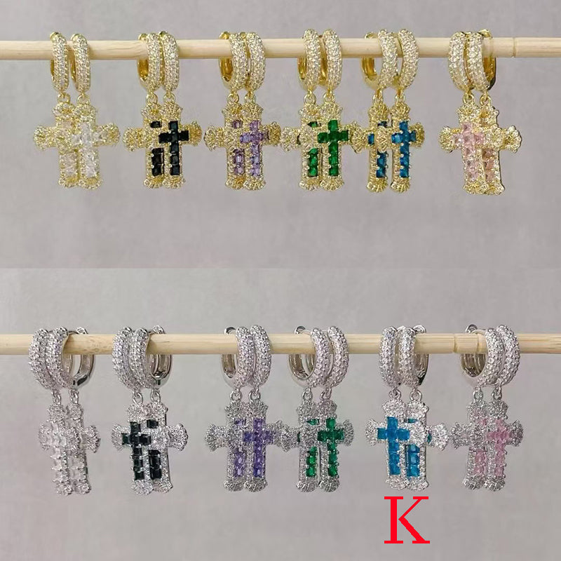 A Copper Diamond Cross Hoop Earrings