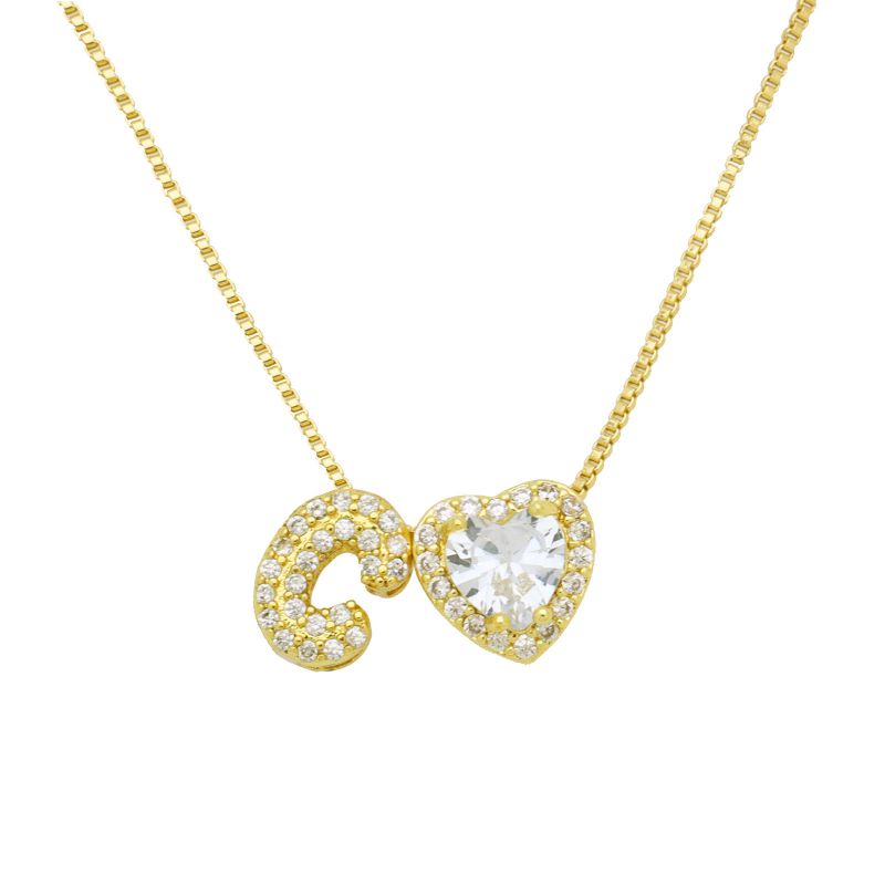 A Copper Diamond Heart 26 Letter Necklace