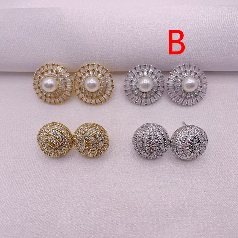 A Copper Diamond Pearl Stud Earrings