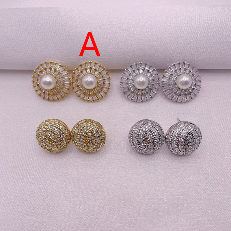 A Copper Diamond Pearl Stud Earrings