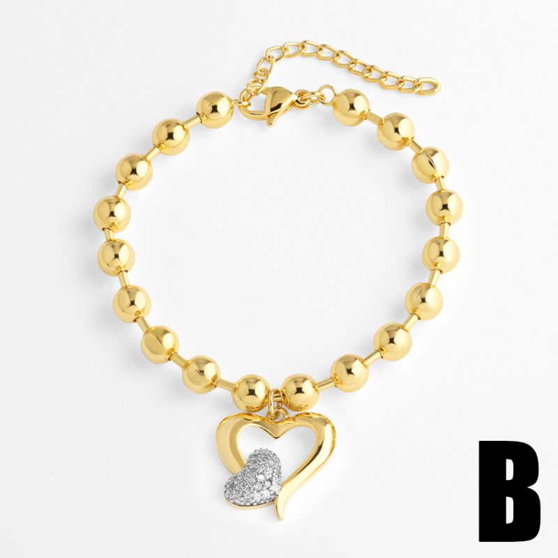 A Copper Diamond-encrusted Heart Cross Bracelet