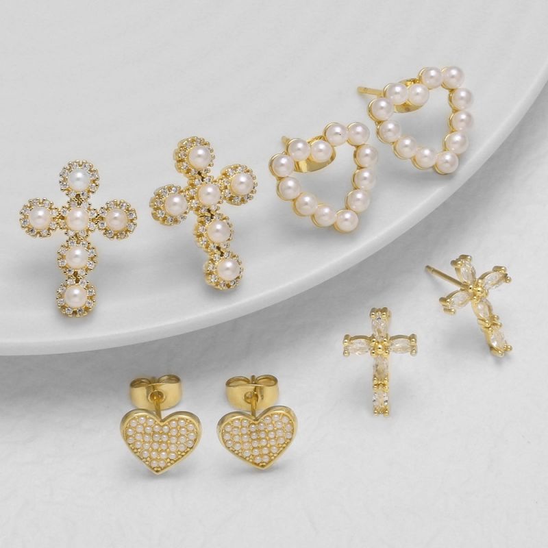A Copper Gold-plated Pearl Cross Earrings