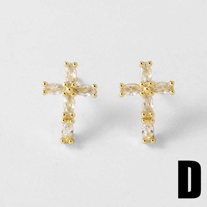 A Copper Gold-plated Pearl Cross Earrings
