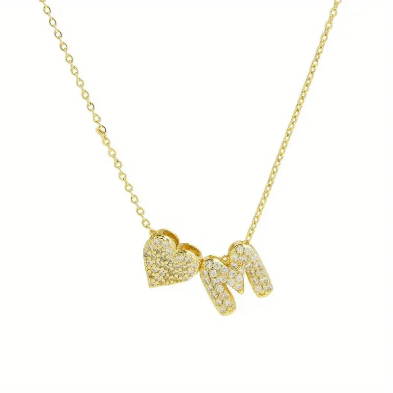 A Copper Plated Gold Diamond Heart 26 Letter Necklace