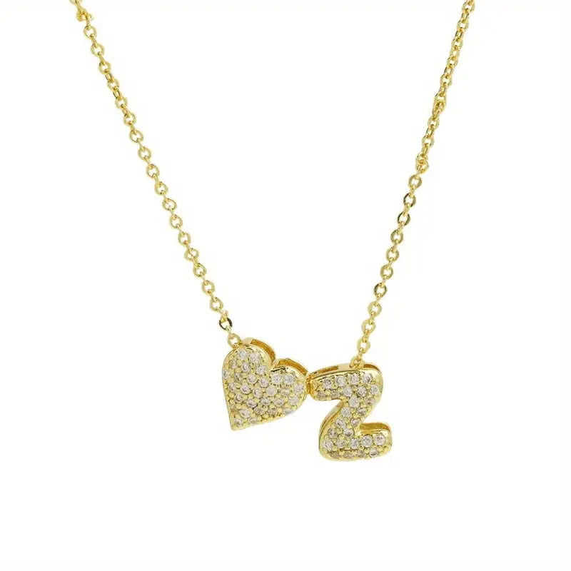 A Copper Plated Gold Diamond Heart 26 Letter Necklace