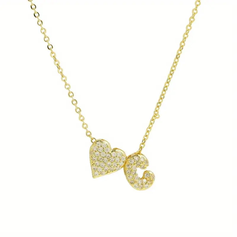 A Copper Plated Gold Diamond Heart 26 Letter Necklace