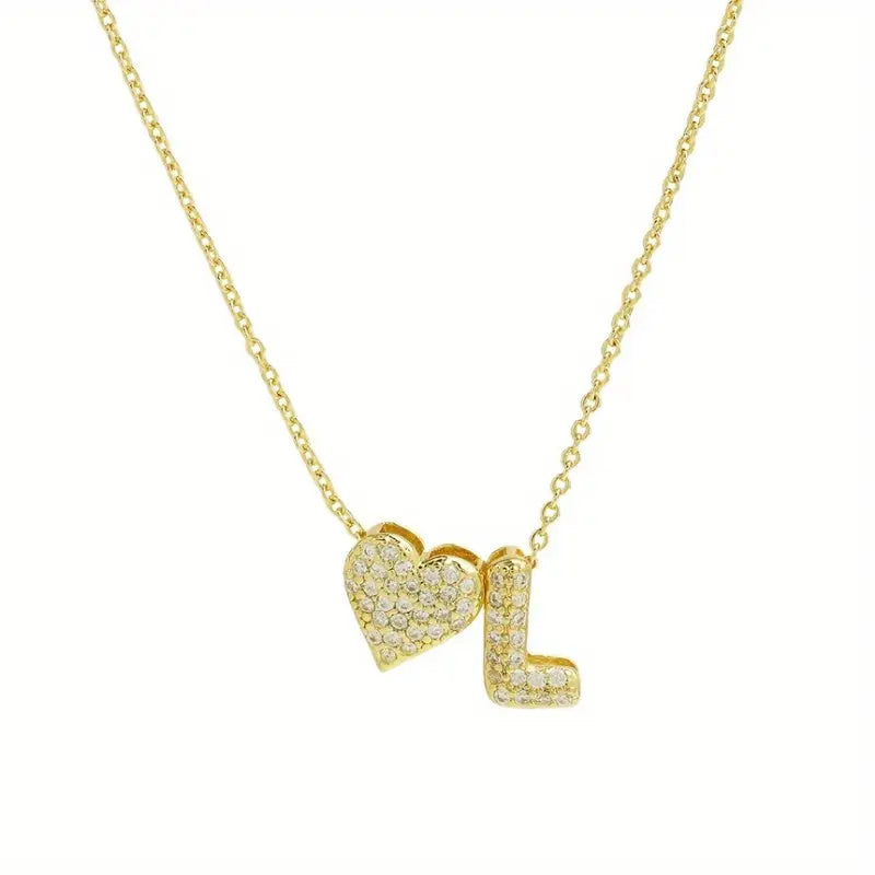 A Copper Plated Gold Diamond Heart 26 Letter Necklace