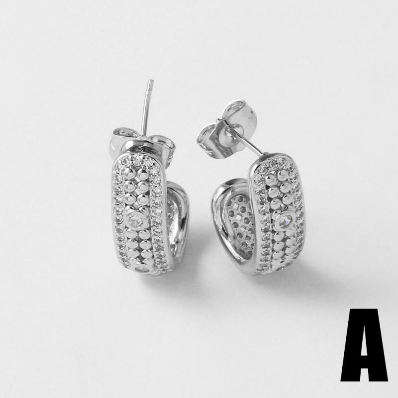 A Copper-gold-plated Diamond C-shaped Earrings