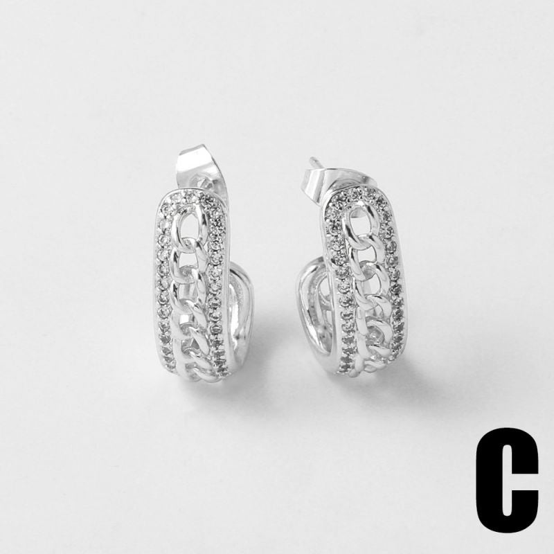 A Copper-gold-plated Diamond C-shaped Earrings