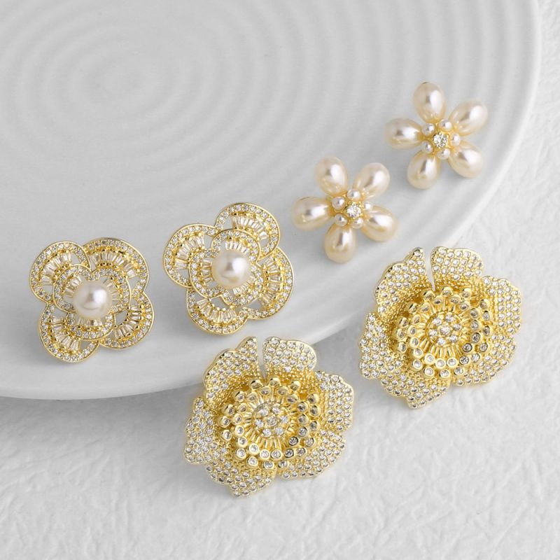 A Gold-plated Copper And Diamond-encrusted Flower Earrings