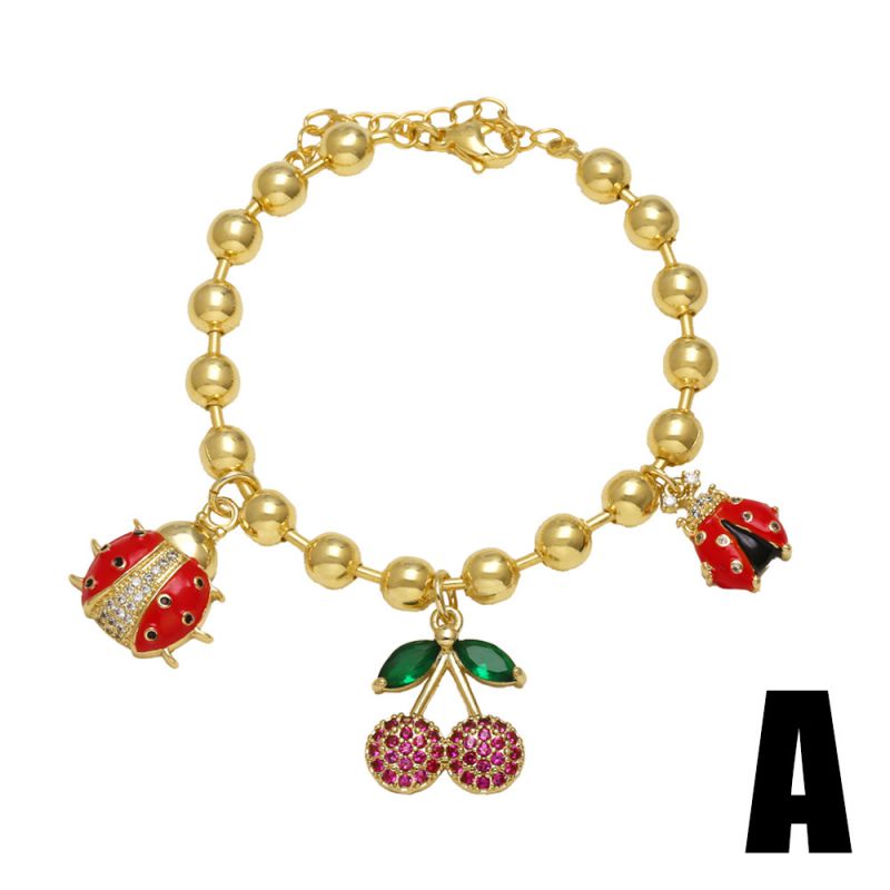 A Gold-plated Copper Cherry Strawberry Beetle Bracelet