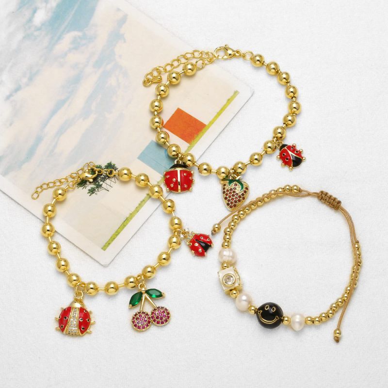A Gold-plated Copper Cherry Strawberry Beetle Bracelet