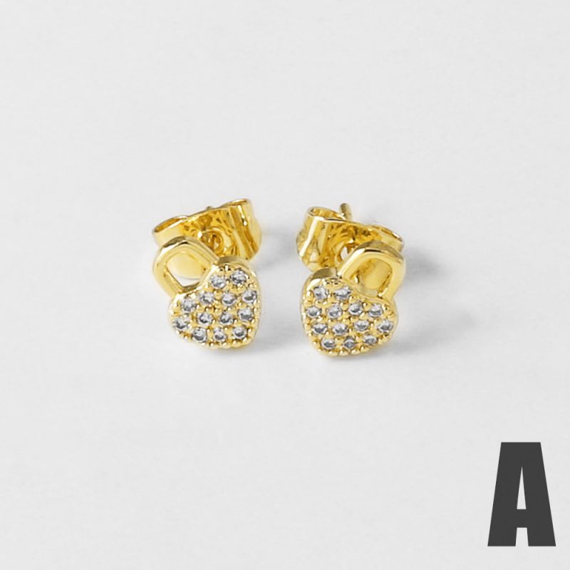 A Gold-plated Copper Heart-shaped Earrings With Diamonds