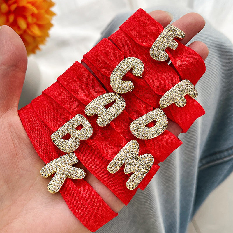A Red Copper-set Zircon 26-letter Elastic Fabric Bracelet