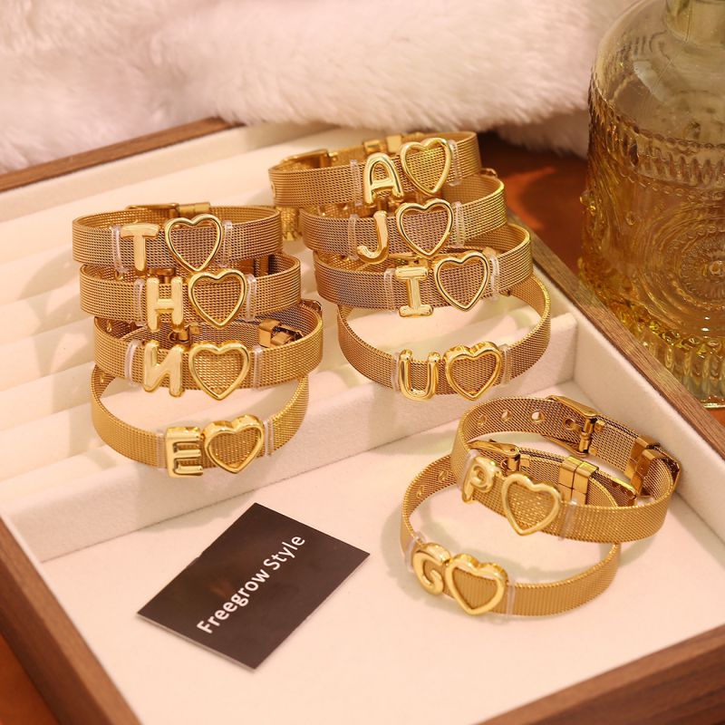 A Stainless Steel 26-letter Heart-shaped Watch Strap Bracelet