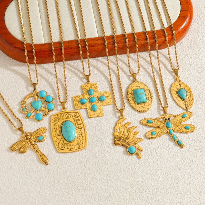 A Stainless Steel Turquoise Necklace