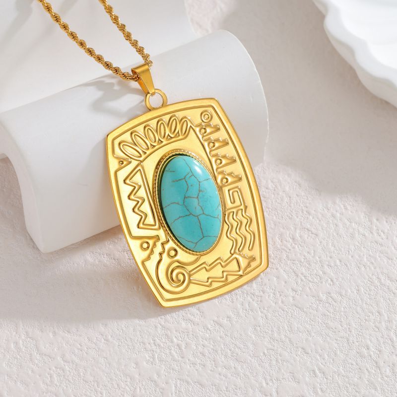 A Stainless Steel Turquoise Necklace