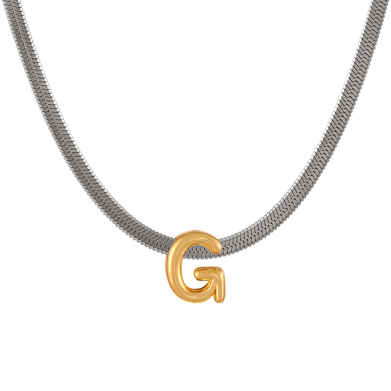 A Titanium Steel Snake Bone Chain 26 Letters Necklace