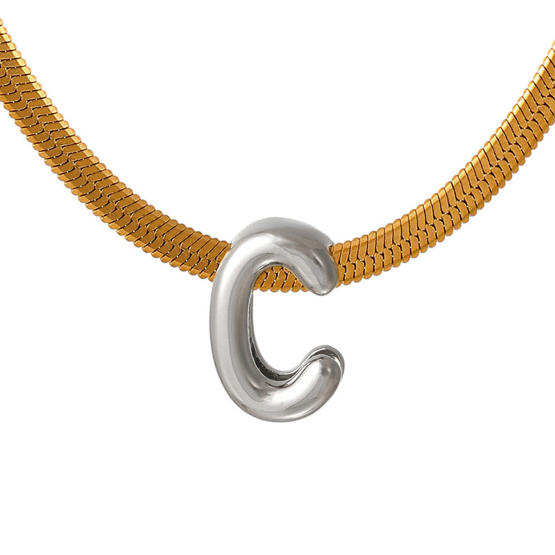 A Titanium Steel Snake Bone Chain 26 Letters Necklace