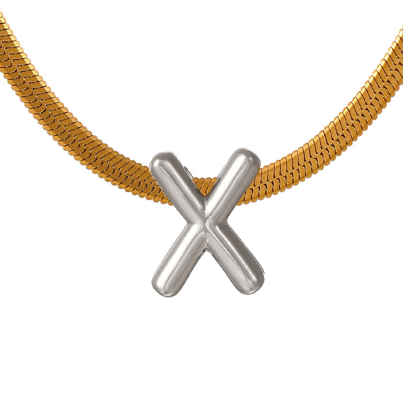 A Titanium Steel Snake Bone Chain 26 Letters Necklace