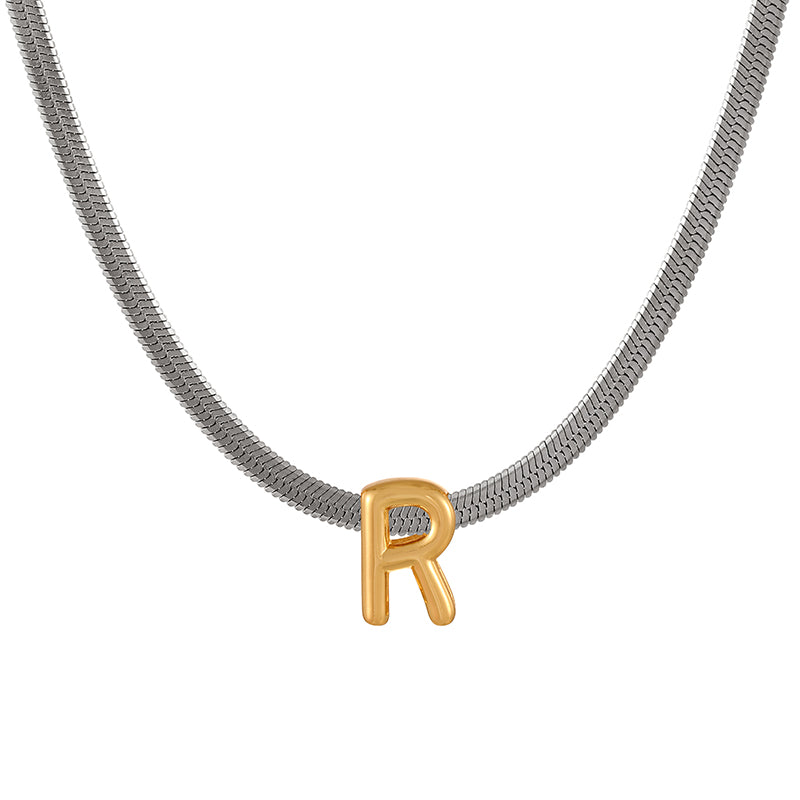 A Titanium Steel Snake Bone Chain 26 Letters Necklace