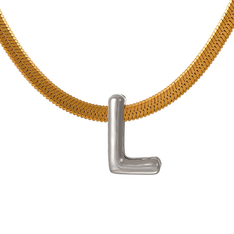 A Titanium Steel Snake Bone Chain 26 Letters Necklace