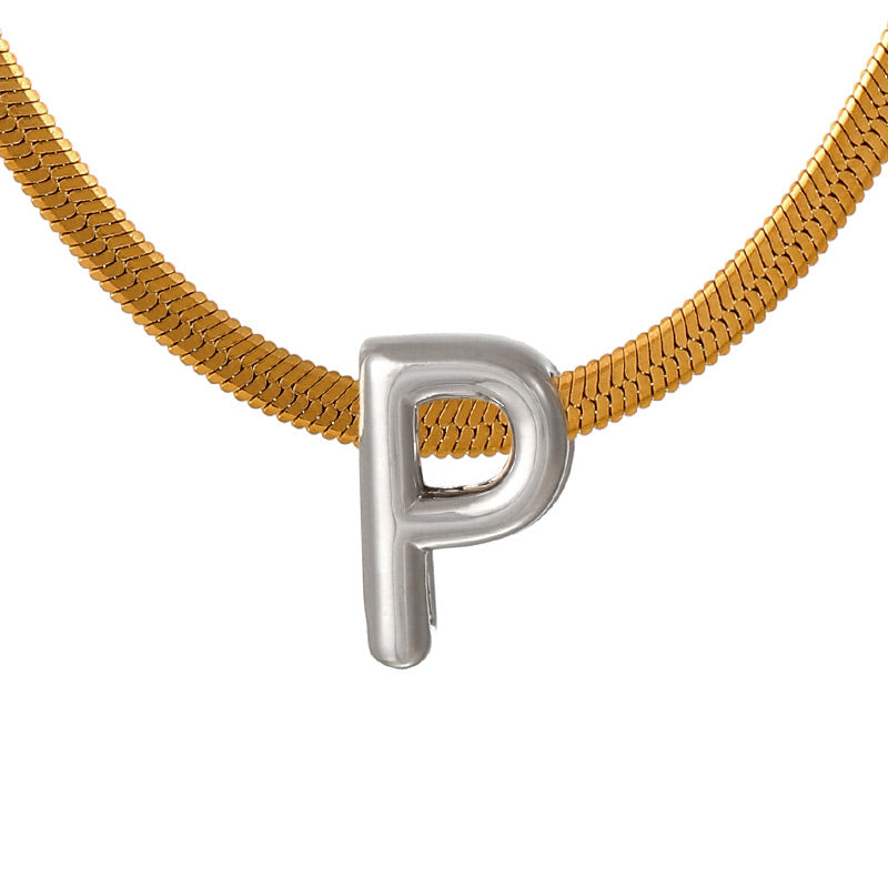 A Titanium Steel Snake Bone Chain 26 Letters Necklace
