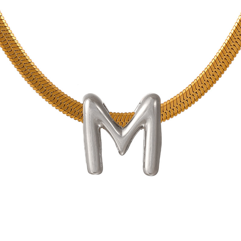 A Titanium Steel Snake Bone Chain 26 Letters Necklace