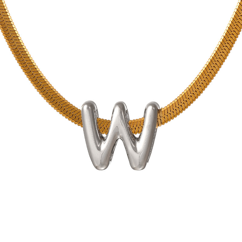 A Titanium Steel Snake Bone Chain 26 Letters Necklace