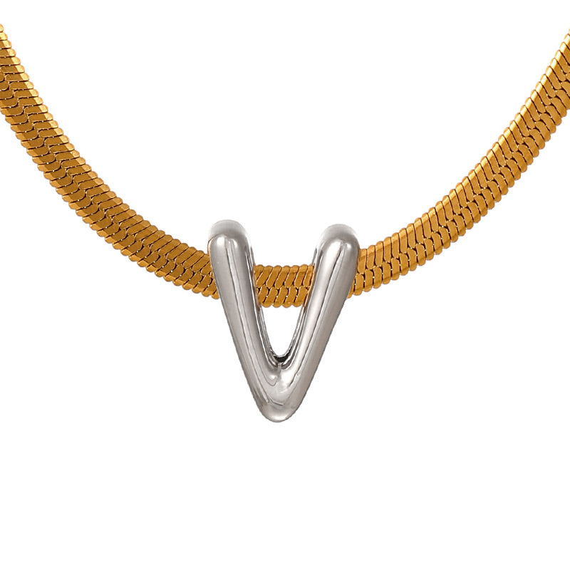 A Titanium Steel Snake Bone Chain 26 Letters Necklace