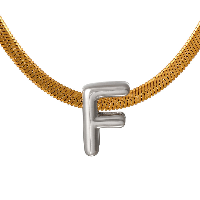 A Titanium Steel Snake Bone Chain 26 Letters Necklace