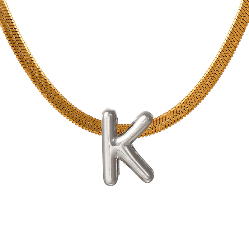 A Titanium Steel Snake Bone Chain 26 Letters Necklace